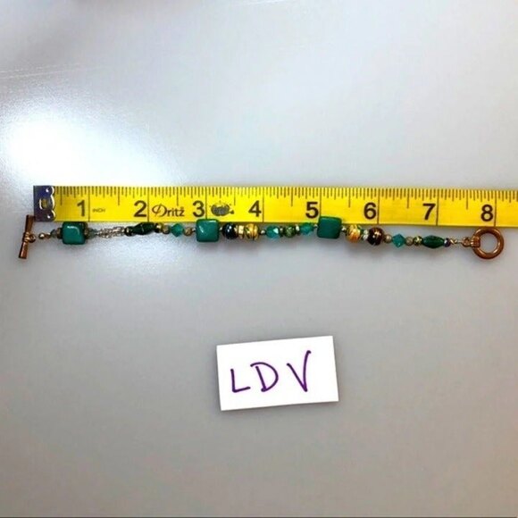 Beaded Toggle Bracelet Handmade Gold & Teal - Picture 7 of 8